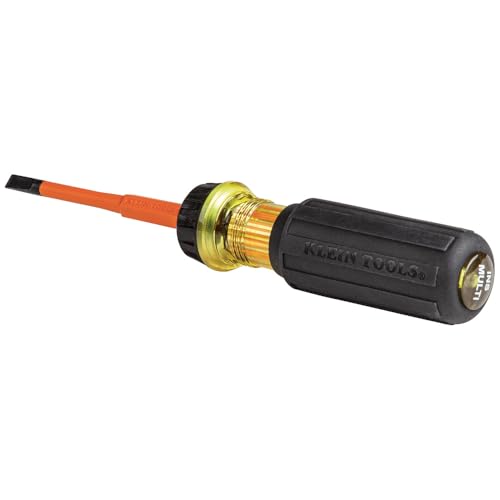 Klein Tools 32293 Insulated Screwdriver, 2-in-1 Screwdriver Set with Flip Blade, #2 Phillips and1/4-Inch Slotted Tips, Double-Ended Blades - size: #2 PH + 1/4 SL