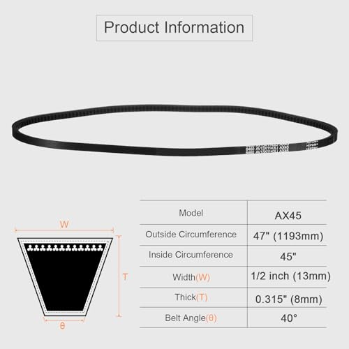 uxcell AX45 EPDM V-Belt,Industrial Rubber V Belt 1/2" Wd x 45" Inside Circ - size: AX45