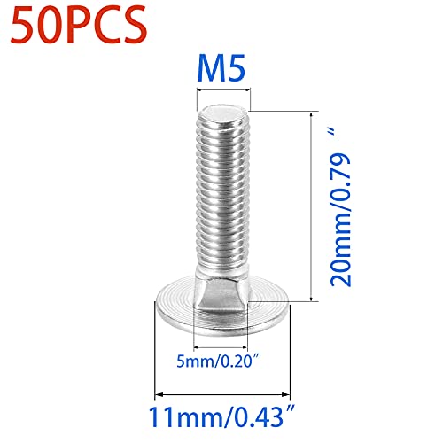 50 Pcs Carriage Bolts, Coach Bolts,Neck Carriage Bolt, Round Head, Square Neck, Zinc Plated （M5-0.8x20mm） - size: M5-0.8x20mm（50Pcs）