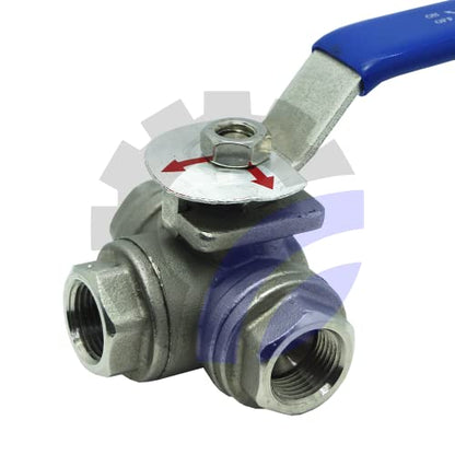 AF Hydro 3/8'' Female NPT 3-Way Reducing Ball Valve, L Mounting Pad Stainless Steel SS316 Standard for Water, Oil and Gas with Blue Locking Handle - size: 3/8 Inch