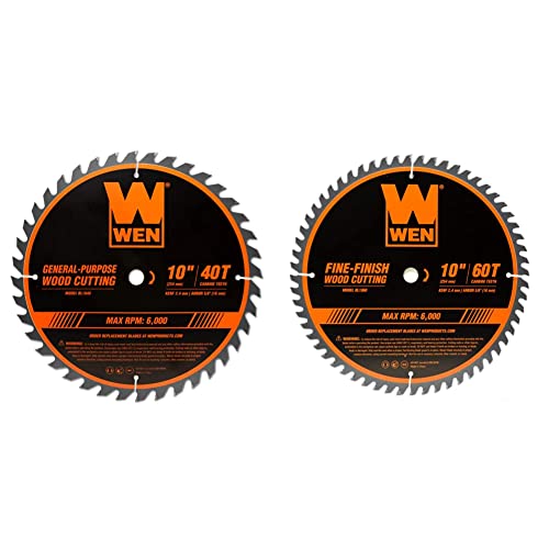 WEN 10-Inch Carbide-Tipped Professional Woodworking Saw Blade Bundle for Miter Saws and Table Saws