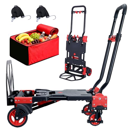 2 in 1 Hand Truck Dolly Foldable,330LB Portable Folding Hand Cart - color: C-red