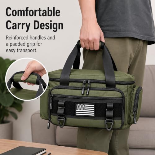 Tool Bag with Anti-friction Bottom, Durable Handle Tool Bags for Men with Shoulder Strap Tactical Range Bag, Multi-purpose Work Tote for Repairman, Carpenters, Handyman. (Ranger Green) - color: Ranger Green