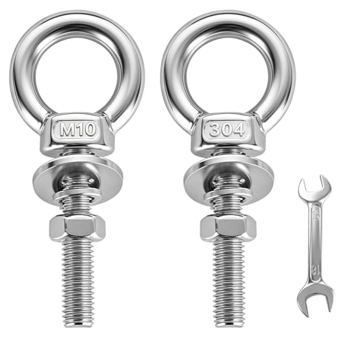 304 Stainless Steel Eye Bolt, M10x51mm (3/8"x2") Heavy Duty Eye Bolts with Nuts Washers, 2 Pack Lifting Ring Eye Bolt for Hanging String Lights Outdoor Tie Down - size: M10x51mm(3/8"x2")