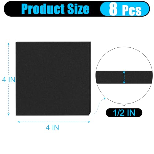 ToLanbbt 8 PCS Adhesive Foam Padding Sheets Closed Cell Neoprene Foam Sheet 1/2" Thick, 4" x 4" Self Stick Insulation Anti Vibration Pads Anti-Slip for Furniture, Cars, Speakers, DIY - size: 4" x 4" x 1/2"