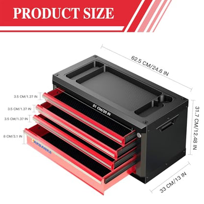 LARBANKE 4-Drawer Tool Chest with Lock,Portable Tool Box with Handle - color: Red, size: 4 drawer tool chest