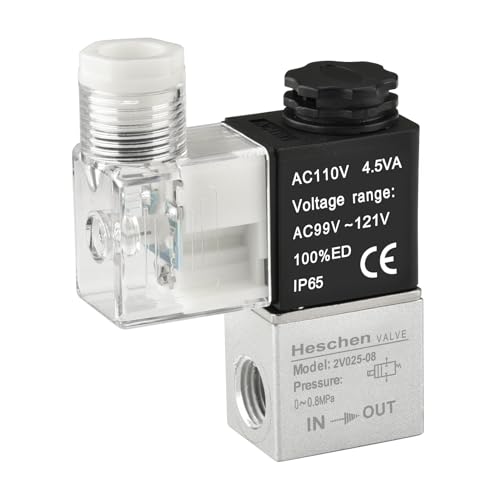 Heschen Electrical Pneumatic Solenoid Valve 2V025-08 110VAC, PT1/4 2 Position 2 Way Normally Closed,For Industrial Control Systems And Equipment