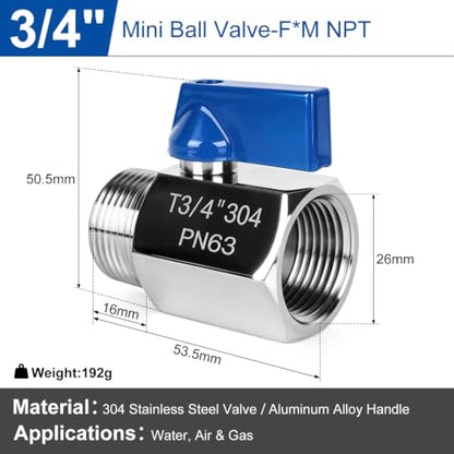 Mini Ball Valve 3/4" NPT Shut Off Valve 304 Stainless Steel Mini Ball Valves F*MNPT Mini Shut Off Valves for Water Gas Fuel Drip Irrigation Aquariums - size: 0.75 Inch