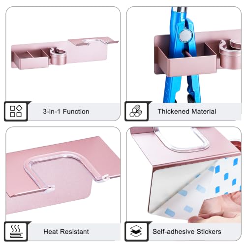 Hair Dryer Holder Wall Mount Curling Iron Holder Flat Iron Holder, Blow Dryer Holder Wall, 3 in 1 Bathroom Hair Tool Organizer Rack for Universal Hairdryer Straightener Curlings (Rose Gold) - color: Rose Gold