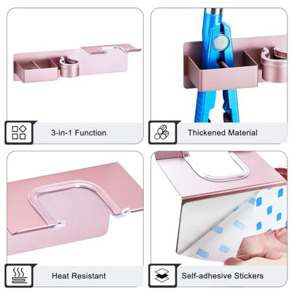 Hair Dryer Holder Wall Mount Curling Iron Holder Flat Iron Holder, Blow Dryer Holder Wall, 3 in 1 Bathroom Hair Tool Organizer Rack for Universal Hairdryer Straightener Curlings (Rose Gold) - color: Rose Gold