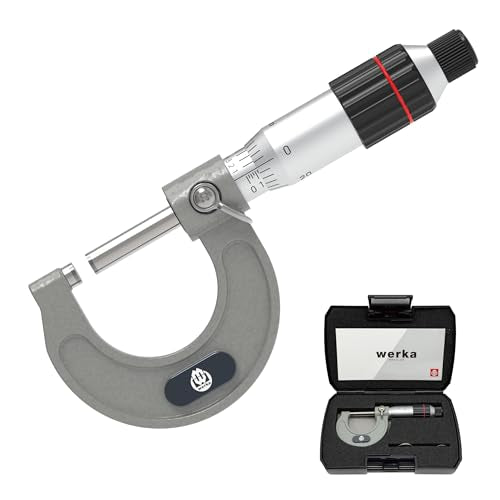 Werka Professional Outside Micrometer, 0-1 Inch Range with 0.0001 Inch Graduations, Precision Measurement Tool with Ratchet Stop, Storage Case Included