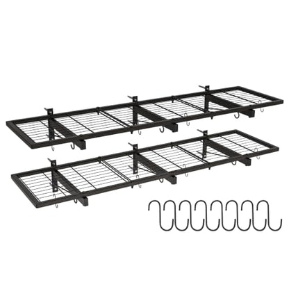 2 Pack Garage Wall Shelves, 46"X 12.5" Garage Shelving Wall Mounted, Heavy Duty Shelf Organizer with 8 Hooks, Black Floating Storage Metal Rack 320 LBS Capacity for Laundry Room, Office, Basement - size: A-2 PACK