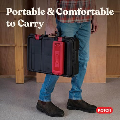 Keter Stack N' Roll Power Tool Case with Removable Dividers - color: Black/Red, size: Power Tool Organizer