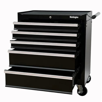 Workington Professional Industrial Rolling Metal Tool Chest with 5 Drawers, 26" 5-Drawer Tool Chest Cabinet with Ball Bearing Drawer Slides, Steel Tool Storage Box Organizer 4102 Black