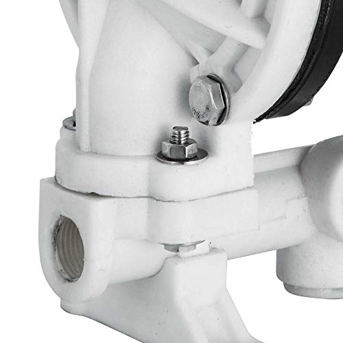 Polypropylene Air-Operated Double Diaphragm Pump with PTFE Diaphragms Max 100psi 13 GPM Pneumatic Double Diaphragm Pump for Chemical and Industrial Fluids Use (1/2 inch Inlet/Outlet)