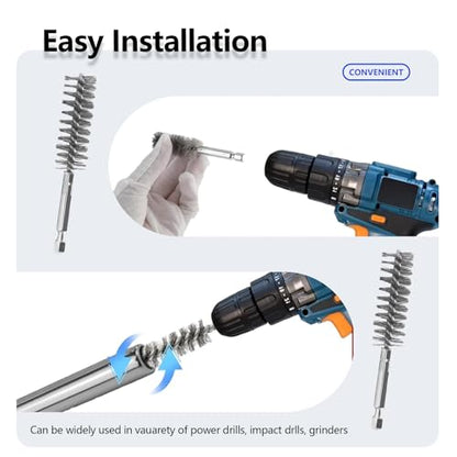12Pcs Stainless Steel Bore Brush Set with 1/4" Hex Shank 8-30mm Wire Brush for Power Drill for Rust and Tube Cleaning