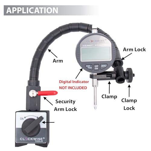 Clockwise Tools Magnetic Base, MGBR-04, Flexible Arm Magnetic Stand for Digital Dial Indicators, 176lbs Max Pull - style: MGBR-04 Flex Arm