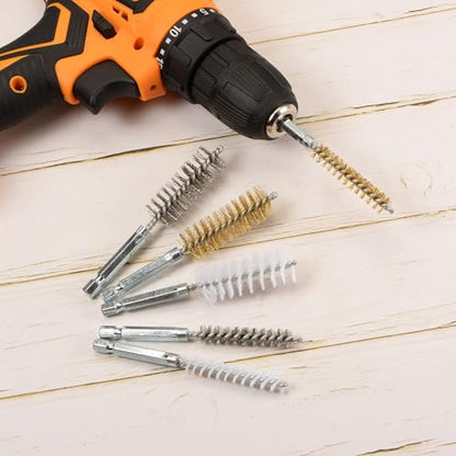 HARFINGTON 5Pcs Nylon Bore Brush 14mm Dia 4" Long Cleaning Twisted Wire Brush with Handle 1/4" Hex Shank for Tubes, Ports, Bearings - size: 14mm