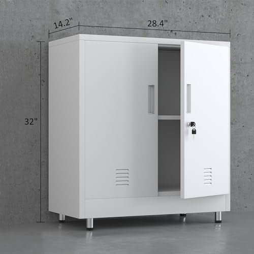 JINGUR Metal Storage Cabinet with Locking Doors and Adjustable Shelf, Small Lockable Sideboard Buffet Cabinet for Home Office Hallway Entryway Living Dining Room (White) - color: White