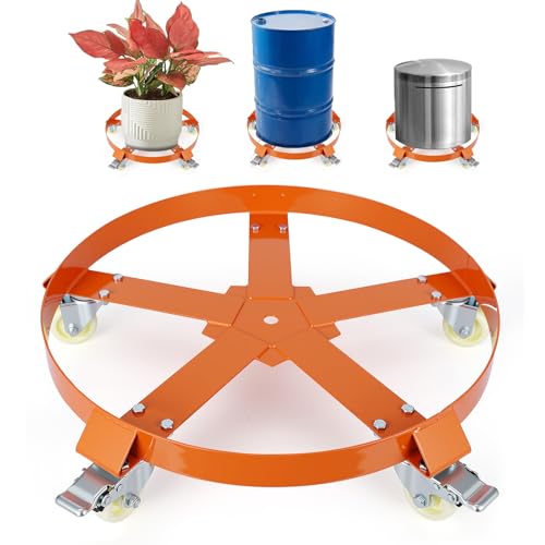 55 Gallon Heavy Duty Drum Dolly, 1,250 Pound Capacity,Barrel Dolly Cart Drum Caddy with Cross Braces & Swivel Casters Wheel,Non Tipping Design,Barrel Cart with Brake for Warehouse Drum Handling