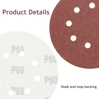 50 PCS 5 Inch 8 Hole Hook and Loop Sanding Discs 60 Grit - style: 60 Grit,50-Pack