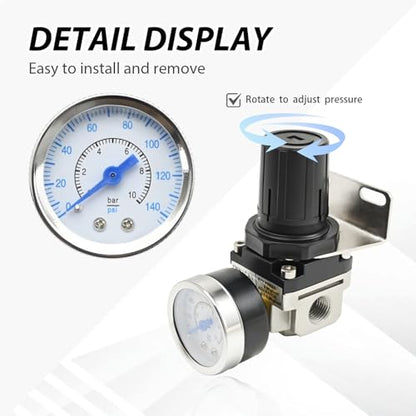 Low Pressure Air Regulator, Air Compressor Pressure Regulator With Bracket and Gauge Female Thread 1/4 NPT Adjustable AR2000-N02 (0-40 PSI), Replace for Pneumatic Cylinder Badger Airbrush