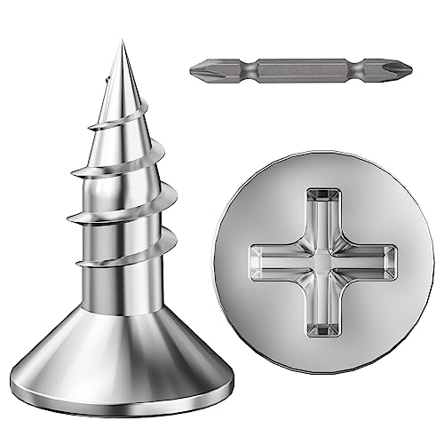 Wensilon (500Pcs) #8x1/2 Wood Screw Quick Metal Self Tapping Flat Head 304 Stainless Steel - color: Silver, size: #8x1/2