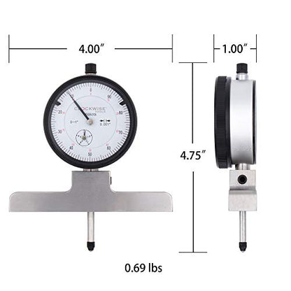 Clockwise Tools Dial Depth Gauge, DDGR-0105 0-1", Plus 1"-2", 2"-3", 3"-4", 4"-5", 5"-6", 6"-7" Extensions