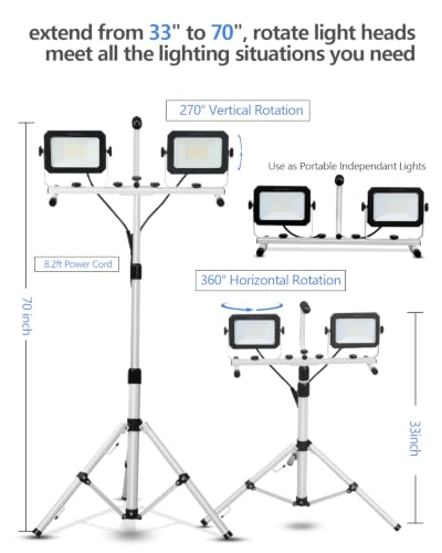UFOND LED Work Light with Detachable Tripod, Dual Head Work Lamp for Garage - color: White
