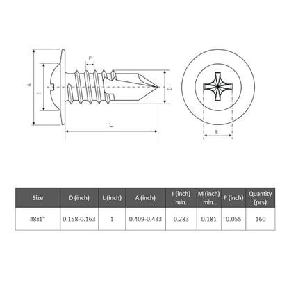 VGBUY 160Pcs #8 x 1 Self Drilling Screws for Metal,410 Stainless Steel Black Zinc Plated,Self Tapping Sheet Metal Screws,Modified Truss Head - color: Black Modified Truss Head, size: #8 x 1 inch