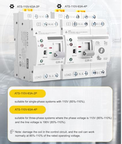 AC110V 63A 2P ATS Automatic/Manual Transfer Switch - size: ATS-110V-63A-2P