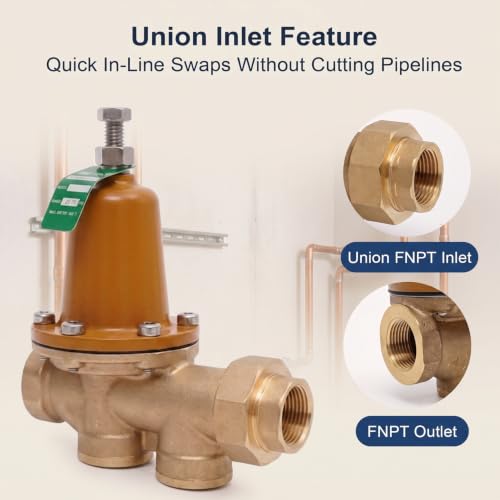 LF25AUB-Z3 3/4 inch Pressure Reducing Valve, Water Pressure Regulator for home with NPT Female Union x NPT Female - Stainless Steel Strainer (3/4 inch)