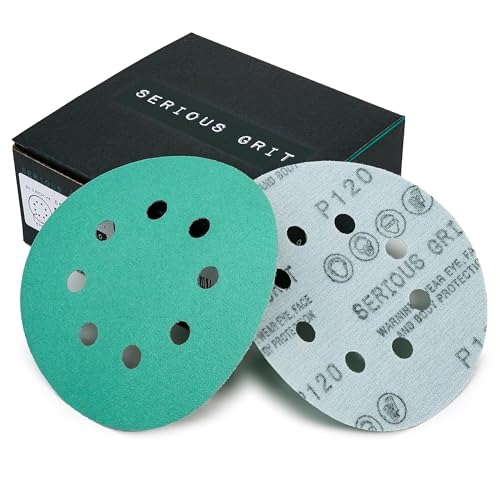 Serious Grit - 5-Inch 8-Hole P120 Grit Sanding Discs - 50 Pack Box - size: 120 Grit