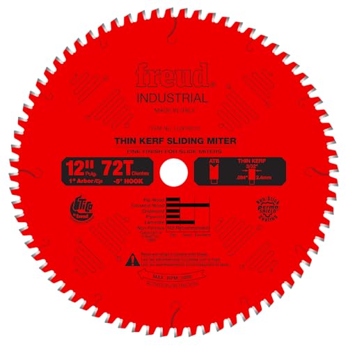 Freud Thin Kerf Sliding Compound Miter Saw Blade with Premium Tico Hi-Density Carbide Crosscutting Blend for Maximum Performance - 12" Diameter, 72 Teeth, ATB Grind - LU91R012 - style: 12-Inch 72 Tooth ATB Thin Kerf Sliding Miter Saw Blade with 1-Inch Arb