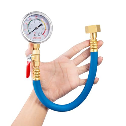Water Test Pressure Gauge Kit,2.5" Dial+12" EPDM Rubber+1/4" Lead-Free Valve+1/4 to 3/4 Adapter,0-200PSI/0-1.4MPA（Stainless Steel/Color）,Blue Kit - size: Kit | Blue