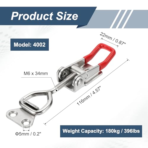 HARFINGTON 2pcs Adjustable Toggle Clamp M6 x 34mm 396lbs Holding Capacity 4002 Style Quick Release Pull Latches Clamps Hasp for Smoker Lid Jig Tool Box Case, Silver Red - color: Silver Red, size: M6 x 34mm + 396lbs