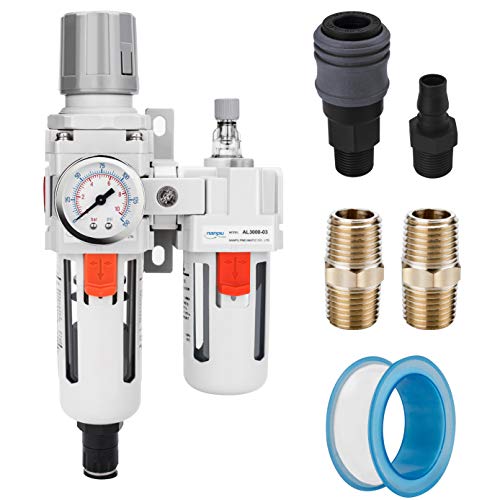 NANPU 3/8" NPT Air Filter Regulator Lubricator Combo, Water Separator - size: 3/8" NPT, style: Auto Drain