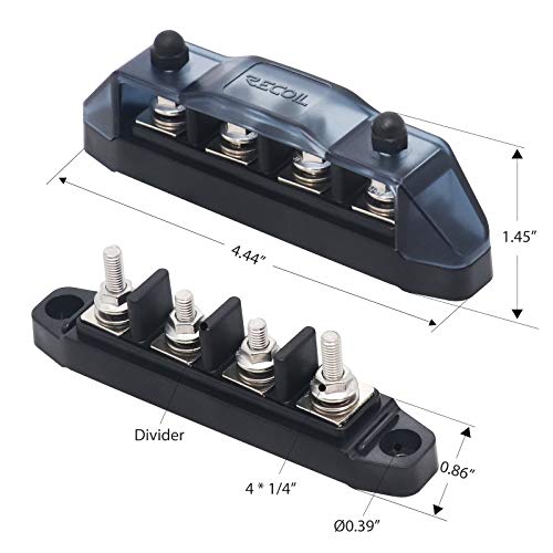 Recoil BBSPG4 4 Position Bus Bar Terminals Power Distribution Block - style: Discrete 4xM5 Studs Black
