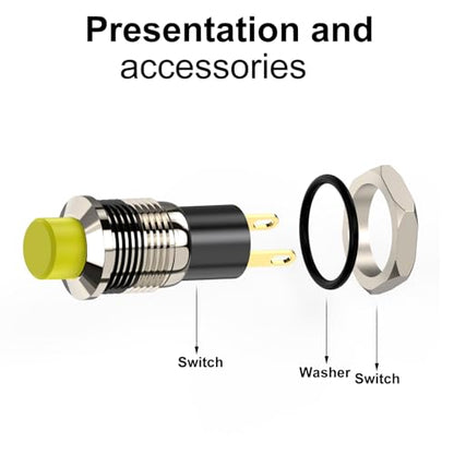 Push Button Switch, Self Locking Mini Switches Latching 10mm Round DC24V 0.5A Yellow Cap 5PCS - style: Yellow