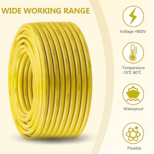 THHN Wire 4 Gauge 10 FT, 4 AWG Stranded OFC Copper Electrical Building Wire with Nylon Jacket PVC Insulation, Rated 600V for Residential, Industrial, CNC, Ground (4 Gauge, Yellow) - color: Yellow, size: 4 AWG 10FT