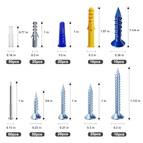 Wensilon 270PCS Drywall Anchors and Screws Plastic Anchors Assortment Kit - color: Composite Drywall Plastic Anchors Kit