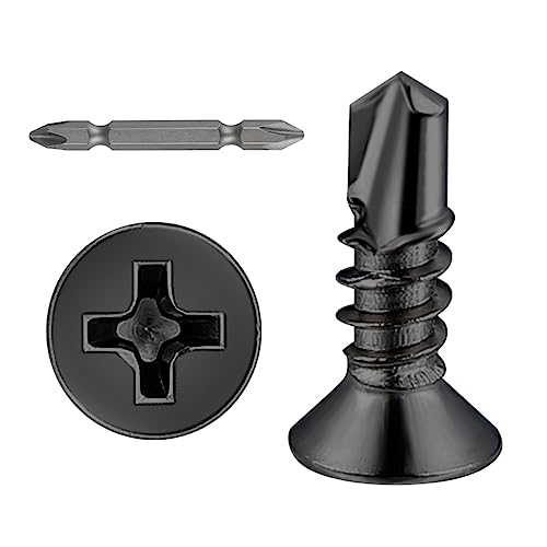 Wensilon（600pcs）#8×1/2”for Sheet Metal Self-Tapping Screws 410 Black Stainless Steel Flat Head High-Strength Quick self-Drilling Screws - color: Black, size: #8X1/2"