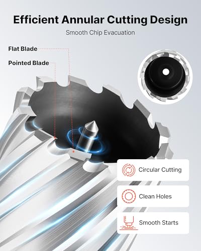 VEVOR Annular Cutter Set, 8 pcs Weldon Shank Mag Drill Bits Kit, 2" Cutting Depth, 7/8" to 2" Cutting Diameter, HSS, 6 Drill Bits with 2 Pilot Pins, Plastic Case, for Magnetic Drills, Steel, Aluminum - size: 7/8" - 2" * 2
