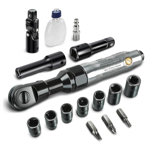 DNA MOTORING 17 PCS 1/2-Inch Air Ratchet Wrench Set 50 FT.-LB / 69 N.M Electric Ratchet Wrench Set for Repairs, Machinery Maintenance Assembly, W/Case, Sliver/Black, TOOLS-00529 - style: 17Pc Air Ratchet Wrench