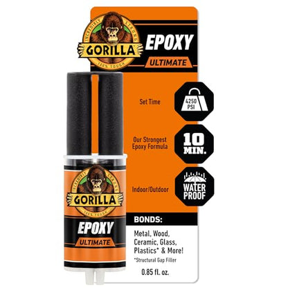 Gorilla Epoxy Ultimate, Waterproof, 0.85oz Syringe, Black, 10 Minute Set - size: 1 Pack