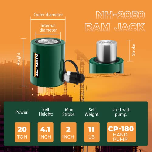 Newhai 20T Hydraulic Ram Kit & CP-180 Pump with Pressure Gauge, 2" Stroke - style: 20 ton Jack+cp180 Pump