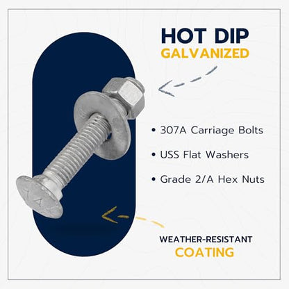 3/8" x 3" (50 Pack) Galvanized Carriage Bolt Kit, Grade 307A, Hot Dip Galvanized for Exterior Use by Makers Bolt - size: 3/8 x 3