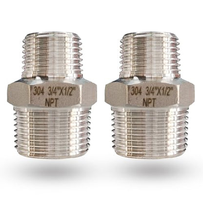 304 Stainless Steel Hex Nipple Reducer, 3/4" x 1/2" NPT Male Threaded Reducing Nipple Pipe Fitting Adapter, 2000psi Heavy Duty Reducer Straight Connector (3/4"- 1/2")
