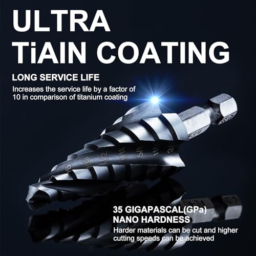 GRENPRO M35 Cobalt Step Drill Bit, 1/4"-3/4", TiAlN, 1/4" Hex Shank