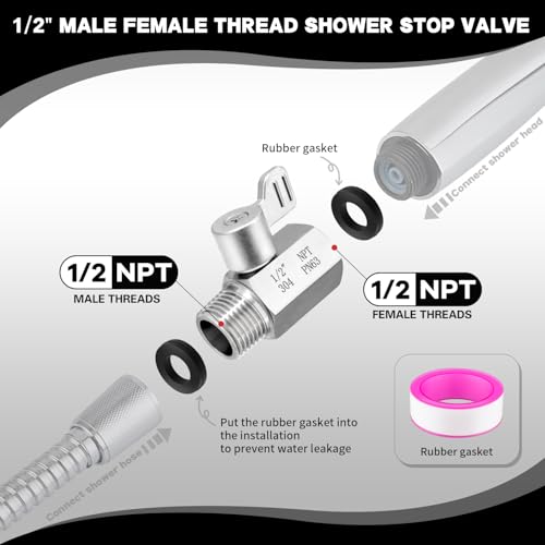 Shower Head Shut Off Valve,304 Stainless Steel 1/2" Mini Ball Valve NPT Thread,Shower Head Flow Control Valve - size: 1/2 inch